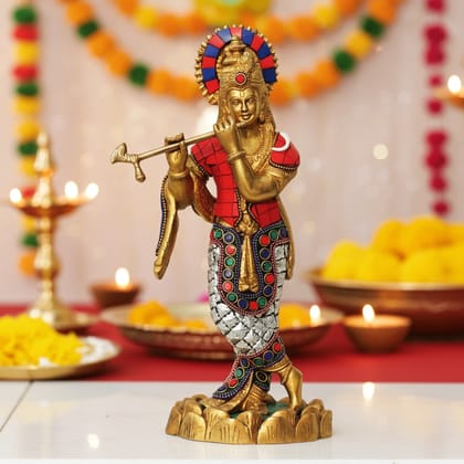 Brass Krishna Stone Idol (BSMAS427 B)