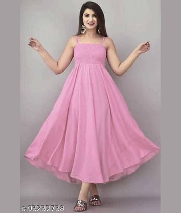 Kashian Women Crepe Solid Maxi ( Pink )