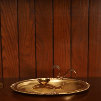 Om Diya With Handle | Puja And Festive Decor | Golden Diya