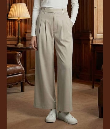DTR FASHION Women Cotton Wide Leg Trousers ( Beige )