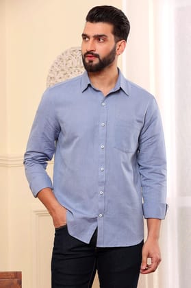 Pure Linen Shirt Independence Blue (Size - S) by BLUE EAGLE