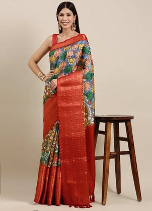 Yavira silk Women's Multi Printed Silk Blend Saree