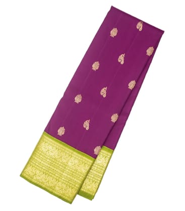Magenta Handloom Kanchipuram Korvai Silk Saree With Peacock Motifs-Magenta