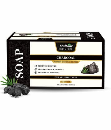 Multani Naturals Charcoal Soap For Men & Women Detoxes, Cleanses Skin, Minimizes Pores, Blackheads & Blemishes 125gm (Pack of 5)