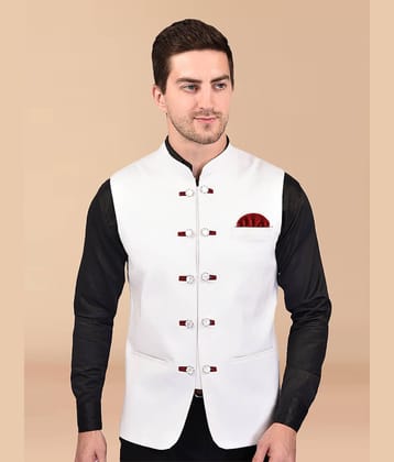 PRINTCULTR White Cotton Blend Men's Nehru Jacket ( Pack of 1 )