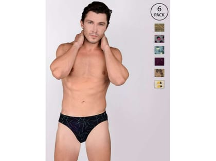 Frenchie Designer 100% Combed Cotton Printed Briefs for Men - Assorted Colours (Pack of 6) - 80