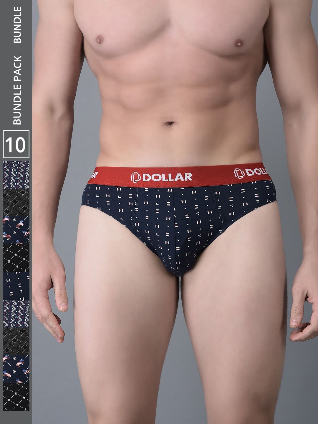 Men's Assorted Pack of 10 Combed Cotton Printed Brief