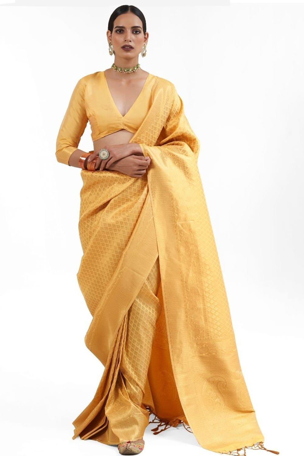 Equator Yellow Zari Woven Kanjivaram Silk Saree
