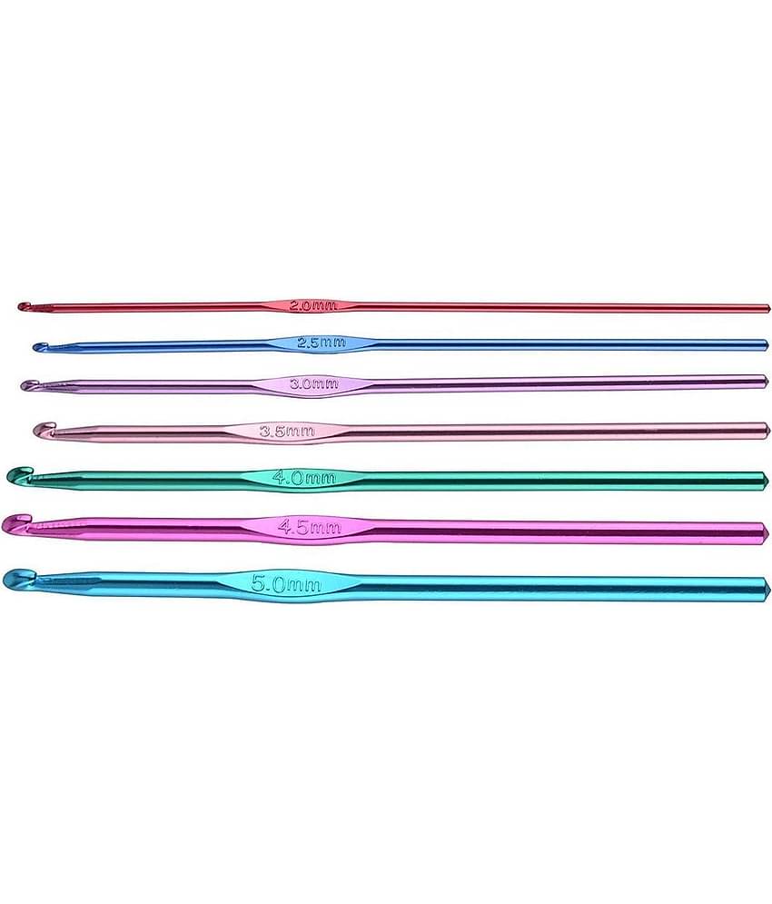 PRANSUNITA Hard-Anodized Multicolor Aluminum Crochet Hooks for Crocheting, Knitting Needles, Yarn Craft Needle, Size 2.0-5.0mm, Pack of 7