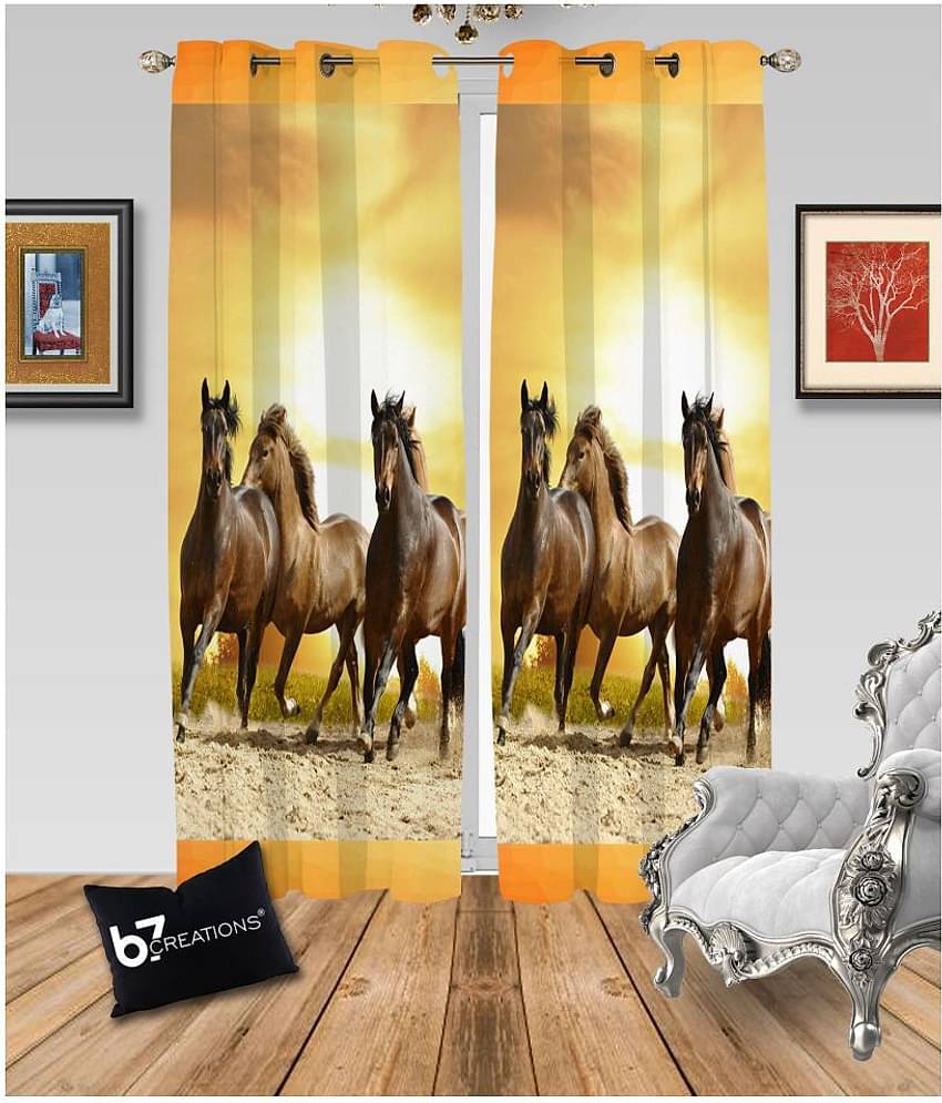 B7 CREATIONS Single Door Semi-Transparent Eyelet Polyester Curtains Multi Color