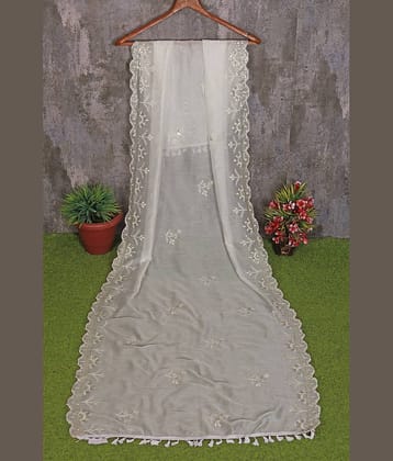 LUXECROWN Chanderi Women Dupatta ( White , Pack of 1 )