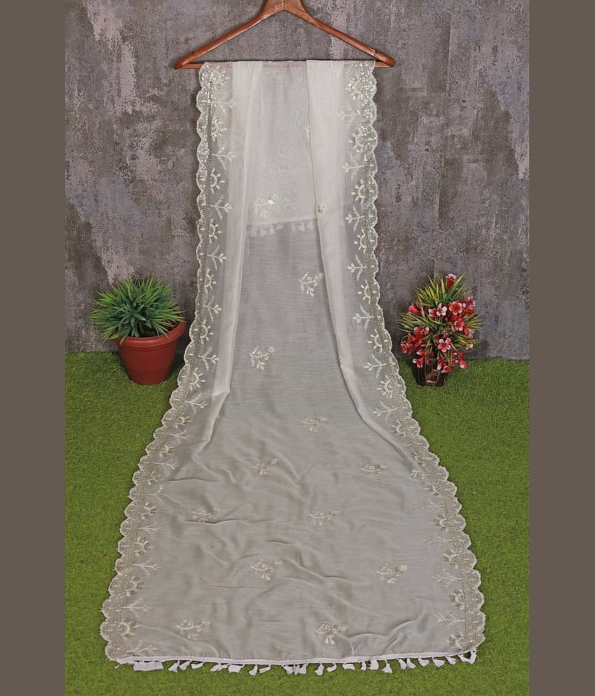 LUXECROWN Chanderi Women Dupatta ( White , Pack of 1 )