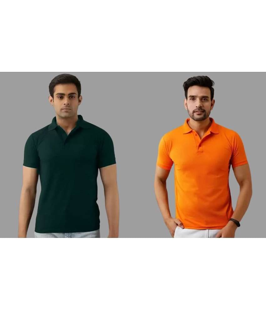 SKYRISE Pack of 2 Cotton Blend Slim Fit Solid Half Sleeves Men's Polo T Shirt ( Multicolor )