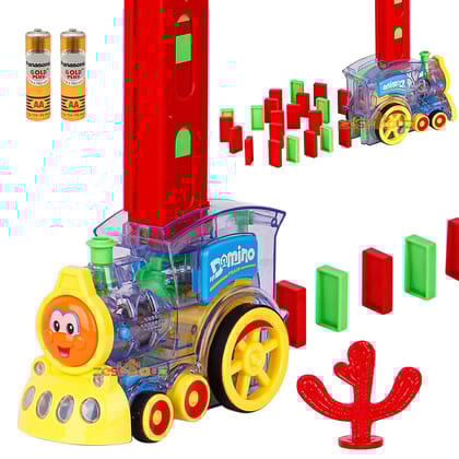 MM TOYS Domino Train Toy, Domino Blocks Set for Kids Educational Game Play Set with Light & Sound Stacking Toy Block Set for 3-7 Year Old Toys for Boys and Girls (Battery Included) 60 Pcs