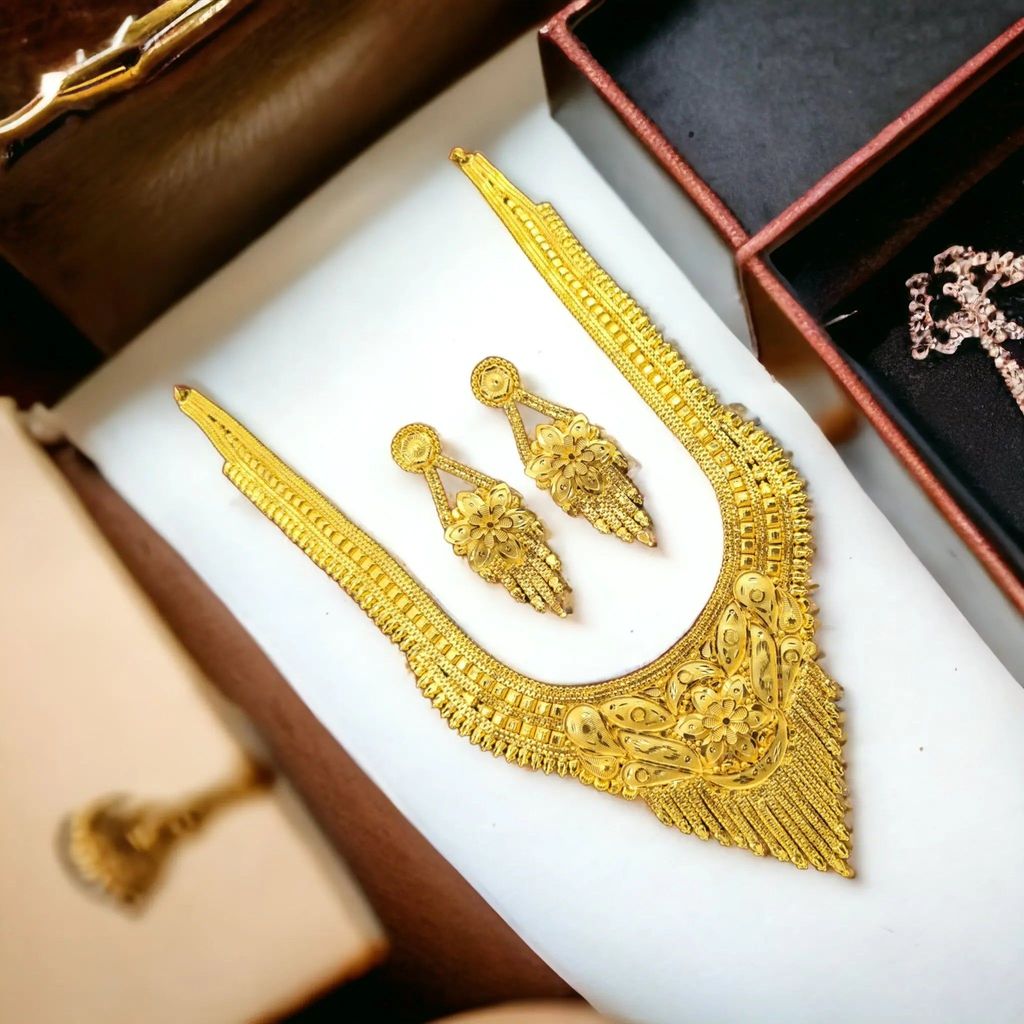 Handmade Gold-Plated Long haram Necklace with Intricate Workmanship