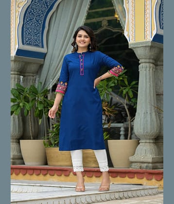 Juniper Rayon Embroidered Straight Women's Kurti - Blue ( Pack of 1 )