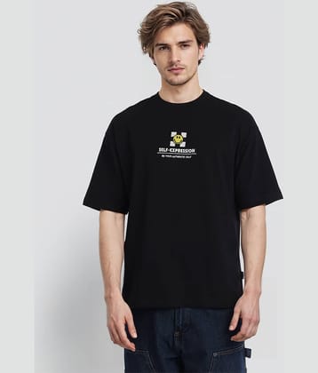 Highlander Men 100% Cotton Oversized Fit Printed T-Shirt ( Black )