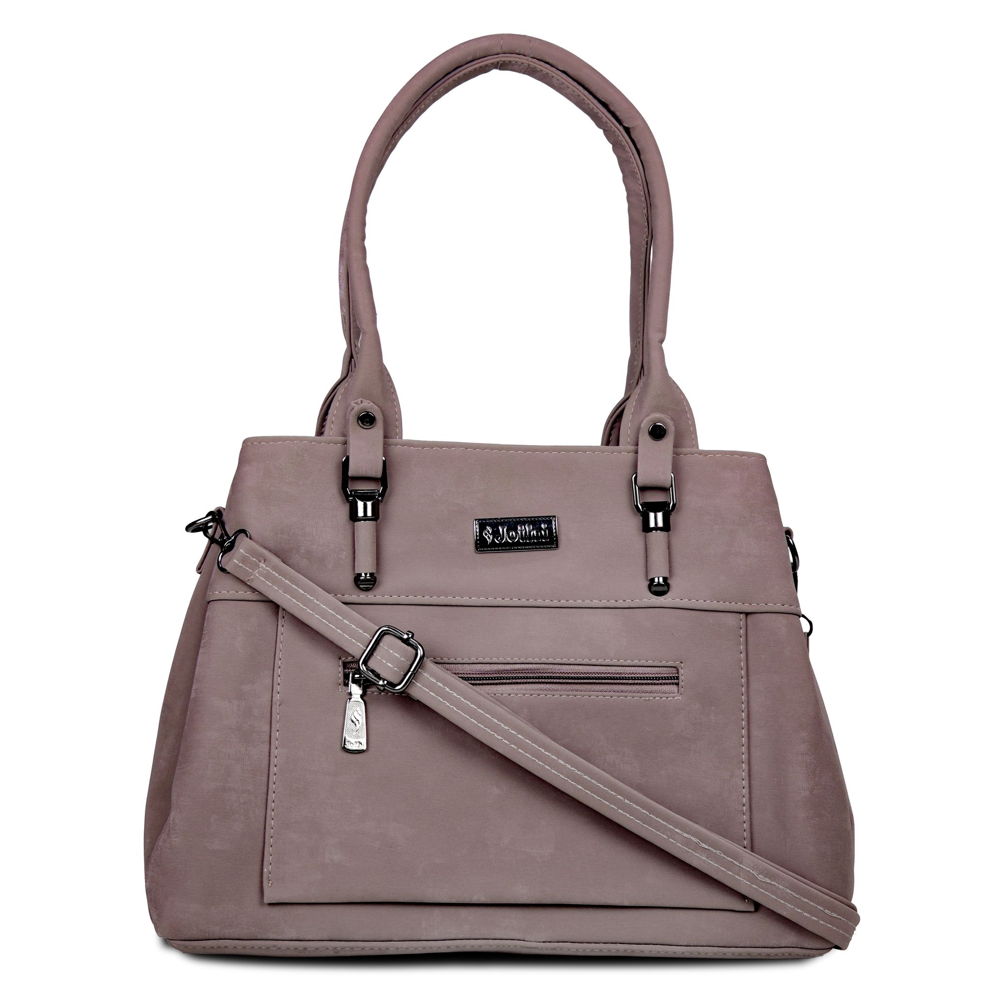 Jothi Roselle Premium Womens Handbag | Brushed Velvet & Synthetic Leather Tote | 3-Compartment Organizer | Adjustable & Detachable Sling Strap | Soft Base | Dusty Taupe
