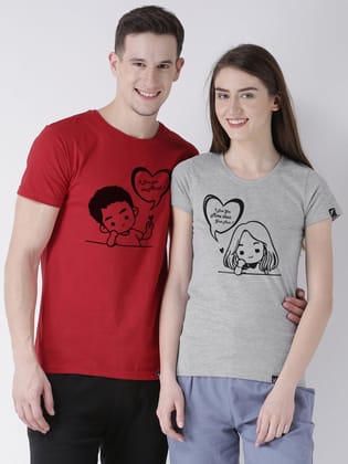 Love you Printed Red(Men) Grey(Women) Color Printed Couple Tshirts-Men-S / Women-S