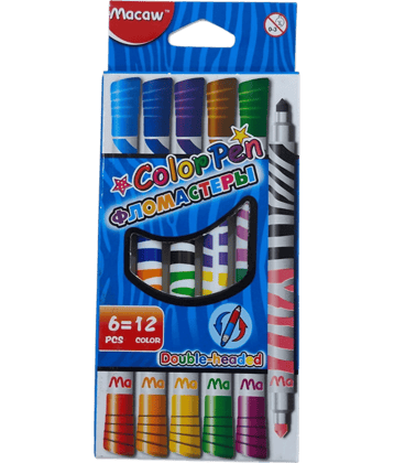 2422Y-YESKART 6 PC  Twin Tip Color Markers  Pen Set - 6 Pcs Color Pen Set, Dual Tip COLOR Pen, Pack of 6  Colors for Art and Craft Work FOR KIDS( 6PC SET 12 COLORS)