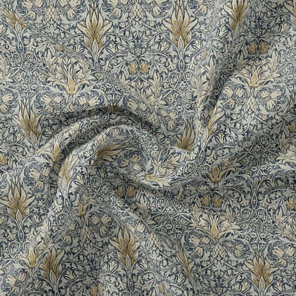 Damask Patterns On Yukon Gold Digital Printed Fabric-Polyester / Japan Satin / 110 CM | 43 Inch