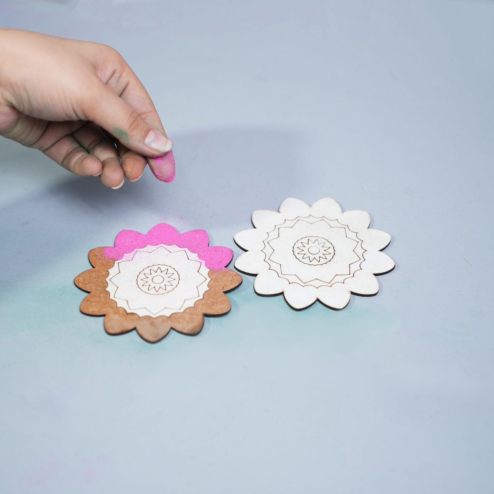 The Mohraj DIY Rangoli Floral Wall Pasting Kit with 2 Stencils and 3 Colors