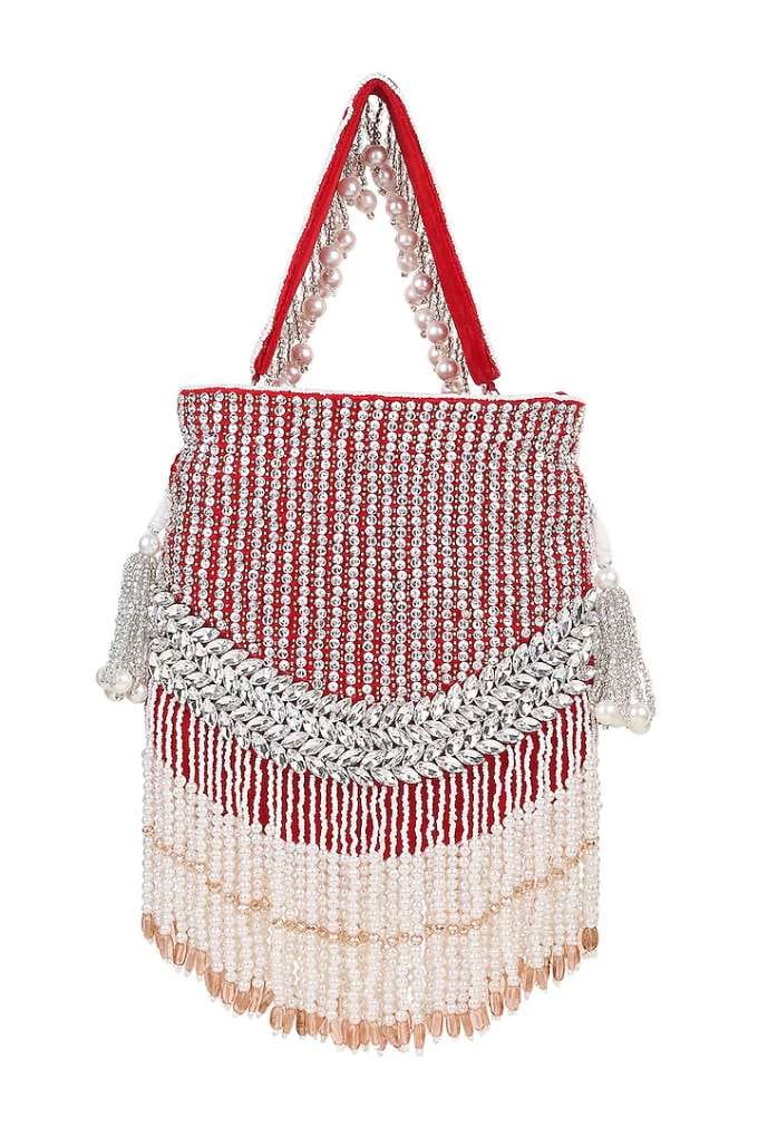 Red Suede Embroidered Potli