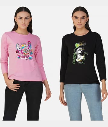 CHOZI Women Cotton Blend Printed Regular Fit Round Neck T-Shirt ( Multi Color )