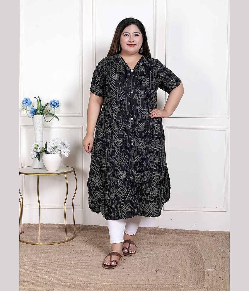 miravan Women Cotton Printed A-line Kurti ( Black )
