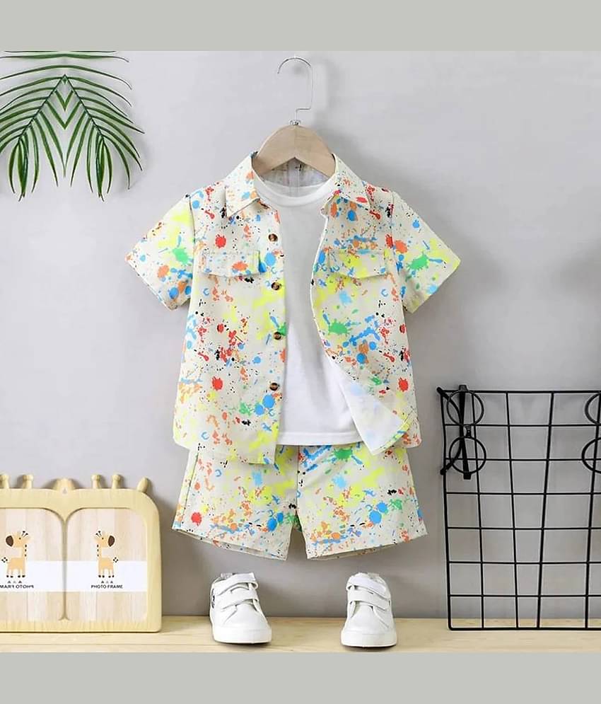 Ocvito Pack of 1 Boys Cotton Blend Shirt & Shorts Set ( White )