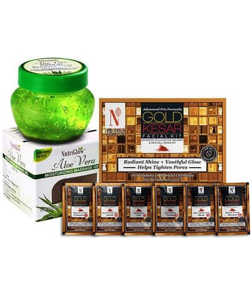 Nutriglow NATURAL'S Gold Kesar Facial Kit 60gm + Aloevera Gel for Face 100gm (Pack of 2)
