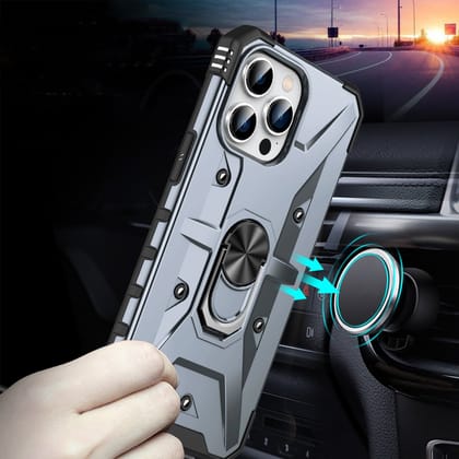 Ring Holder Silver Matte Premium Armour Cover-iPhone 13 Pro
