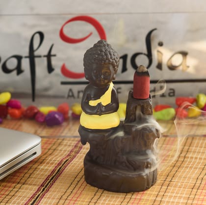 Meditating Monk Buddha Statue Smoke Backflow Cone Incense Holder Decorative Showpiece With 10 Backflow Incense Cone