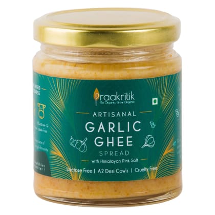 Praakritik Artisanal Garlic Ghee Spread with Himalayan Pink Salt - Premium 200g Blend of Pure Ghee, Savory Garlic, and Nutrient-Rich Himalayan Salt