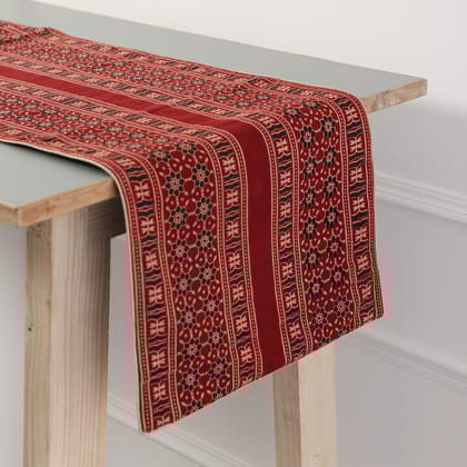 Eyaas Bagru Hand Block-Printed Cotton Table Runner in Red  56 x 13 Inches