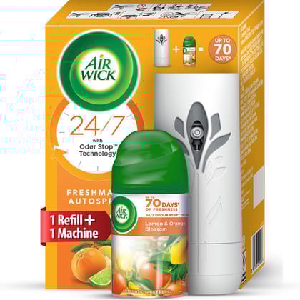 Air Wick 250 ml - Lemon & Orange Blossom, Refill + Automatic Spray| Freshmatic Air Freshener Kit | 2600 Sprays Guaranteed | Automatic Room Freshener, Bathroom Freshener and Room Spray