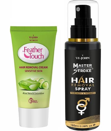 VI-JOHN Master Stroke 100ml & Feather Touch Cucumber Aloe Hair Removal Cream 40g Pack of 2