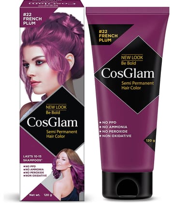 COSGLAM Semi Permanent Hair Color, No Peroxide, Non Oxidative, Ammonia Free Hair Colour 22 French Plum - 120gm