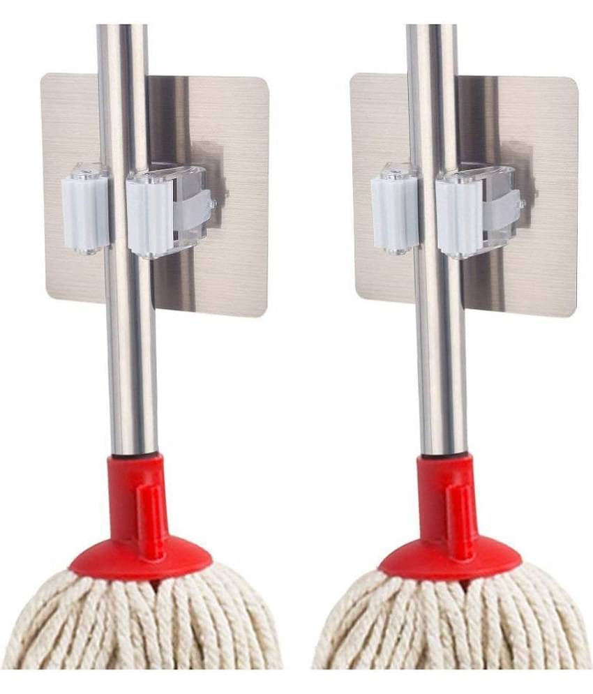 sell4you 2Pcs Magic Sticker Series Self Adhesive Mop and Broom Holder Wall Mounted Multifunction for Home/Kitchen