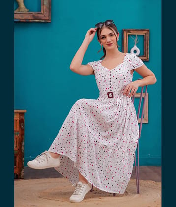 JC4U Women Crepe Printed Fit & Flare Dress ( Pink )