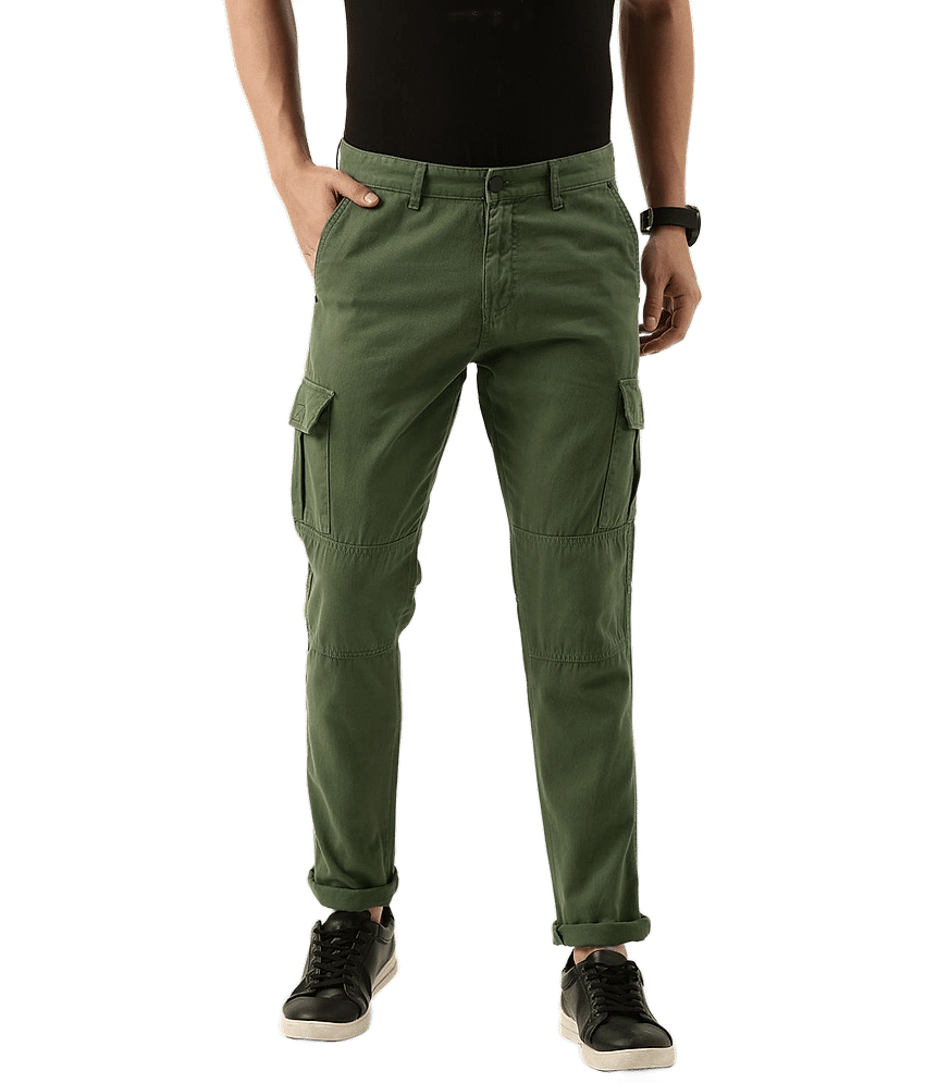 IVOC Men Pure Cotton Slim Fit Over-dye Cargos Trousers