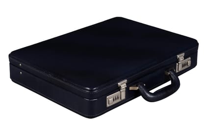 BRAND LEATHER Attaché Case Genuine Leather Briefcase with Frosted Combination Lock ROYAL BLUE 2 / M
