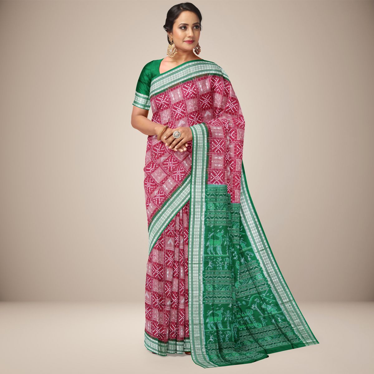 Tribal Motifs Sambalpuri Silk Saree