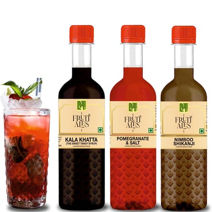 Kids Mocktail Lemonade Syrup - Nimboo Shikanji, Kaala Khata & Pomegranate Salt for House Parties - (3x300ml)