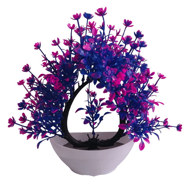 Artificial Purple & Blue Flower Plant in White Pot