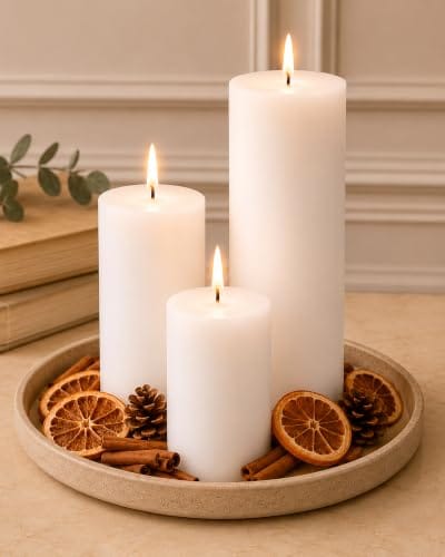 Set of 3, Width 2" High 2" 4" 6" Large Paraffin Soy Wax Pillar Candles Aesthetic Modern Home Decor for Bathroom