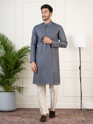 Grey Embroidered Kurta Set-L/42 / Only Kurta - No Lowers