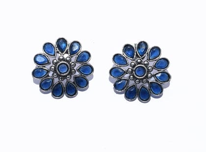 Silver Replica Stone Work Oxidized Stud Earring , SER-062-Per Pair