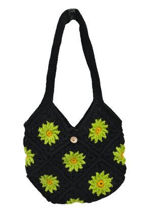 Granny Square Crochet Sling Bag (Black N Green)