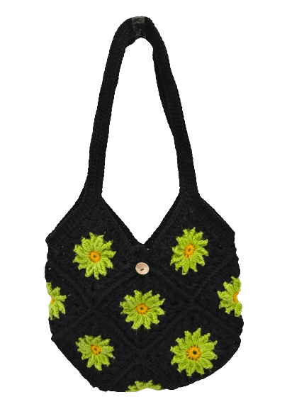 Granny Square Crochet Sling Bag (Black N Green)